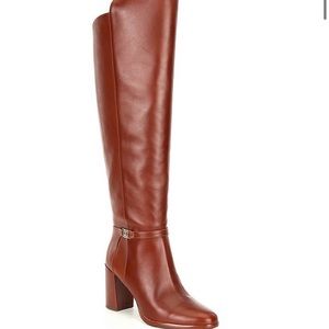 Over the knee heeled boots brown cognac Antonio